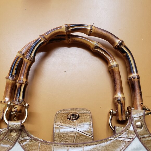 Bamboo and linen shoulder bag, clutch, and size 7 heels - Picture 5 of 12